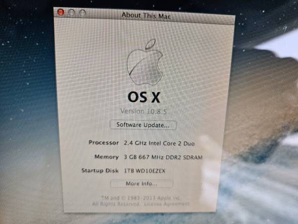 APPLE iMac A1224 20" ordenador de escritorio Intel 2,4 GHz 3 GB de RAM 1 TB de HDD - 70 $ (Tyngsborough)63470442913665124