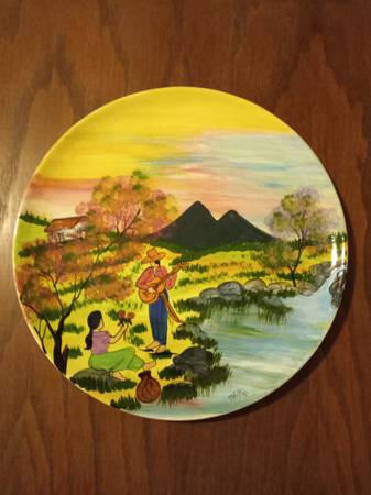 Vintage Ceramic Hand Painted El Salvador Art Signed(size is 13" round) 1