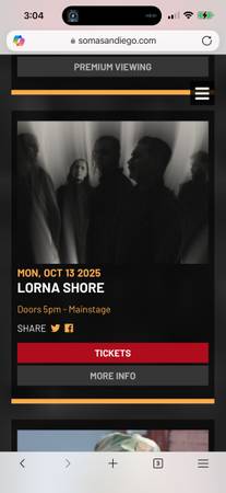 2 Tickets For Lorna Shore in San Diego/Soma $60 1
