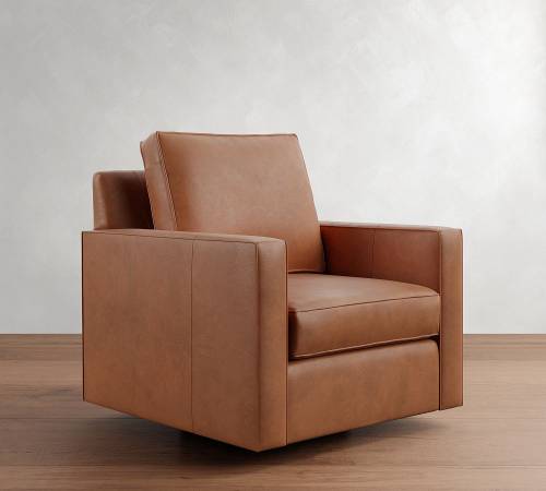 Pottery Barn Cameron Square Arm Leather Swivel Chairs (price is for 2) 1
