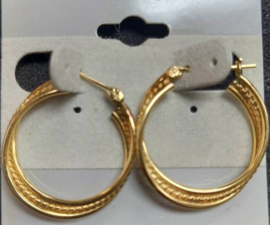 14k Yellow Gold DOUBLE BEADED HOOP EARRINGS 1
