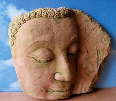 Vintage Cast Concrete Buddha Head Sculpture 1