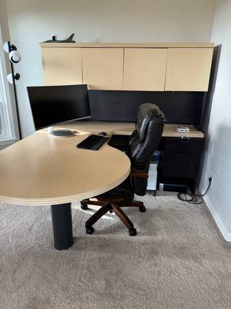 King Bed with base, glass dining table, high quality office desk and credenza, o 1