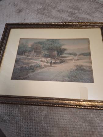 Antique Watercolor Farm Horse Picture 1