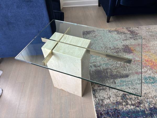 Vintage Modern 80s Artedi Marble Brass Tempered Glass Side Table 1