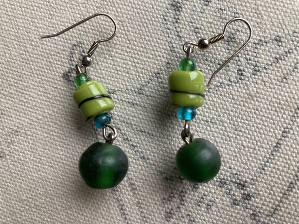 Glass and ceramic bead pendant earrings 1