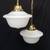 Pair of Restored Brass Pendant Lights w/ White Shades GS01080 1 thumbnail