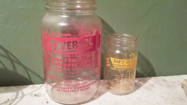 Diversol Bactericide Disinfectant Cleanser & Bar's Glass Jars 1950-60s 1