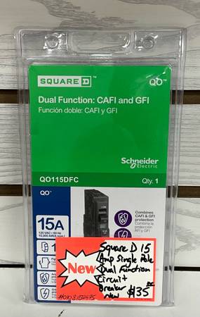 Square D 15 Amp Single Pole Dual Function Circuit Breaker New 1