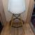One bar height white plastic shell-chair style bar stool with wood leg 3 thumbnail