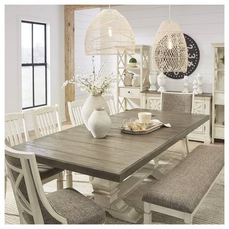 COASTAL LARGE DINING TABLE WITH 6 CHAIRS AND BENCH 1