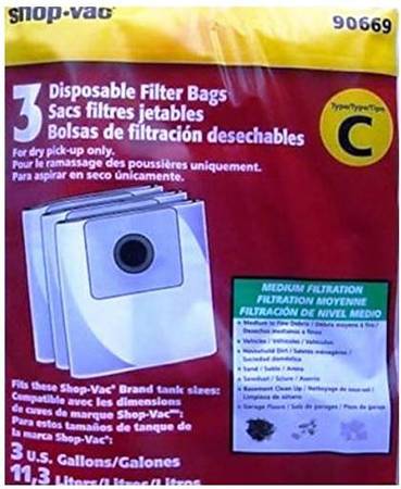 GENUINE SHOP VAC Type C Disposable Canister Vacuum Bags Part 90669 1