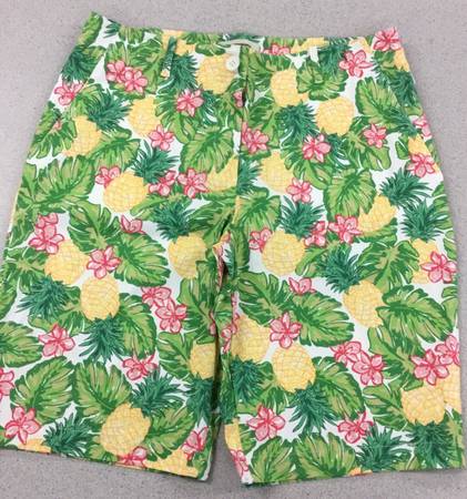 Talbots Woman Pineapple Leaves Flowers Shorts Cotton Spandex 16W 1