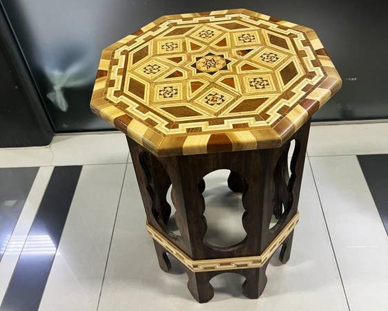 Mosaic Marquetry Inlaid Octagonal Side Table. 1