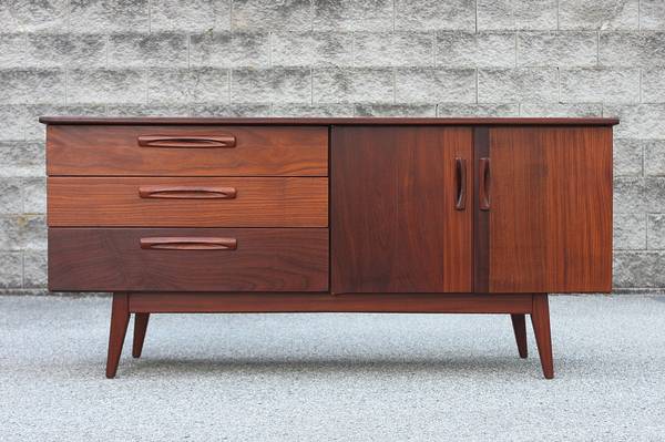 REFINISHED Authentic Mid Century MCM Solid African Teak Credenza 1