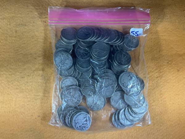 $55 FACE VALUE SILVER WALKING LIBERTY HALF DOLLARS (90%) ONLY 2% OVER 1