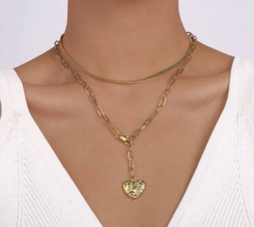 NEW double necklaces with gold heart pendant 1