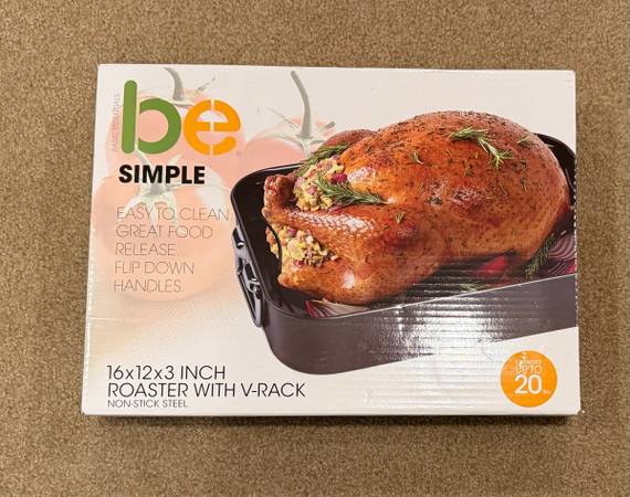 New Basic Essentials 16x12x3 Inch Roaster with V-Rack 1