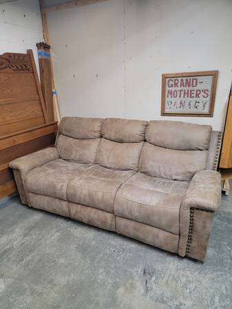 Tan Upholstered Double Recliner Sofa Couch #482-3 1