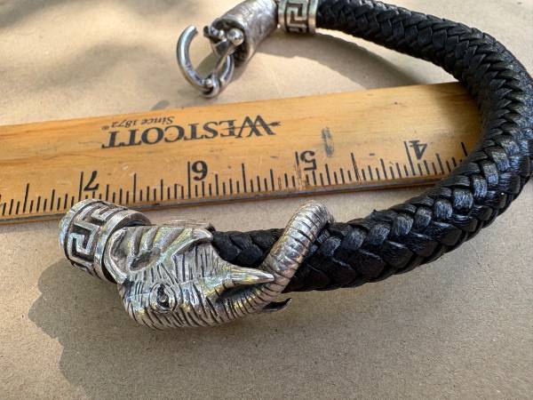 Heavy, leather and silver bracelet, Elephant 1