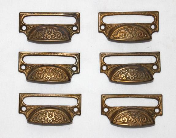 Vintage Ornate Solid Brass Drawer/Bin Pulls - Set of 6 1