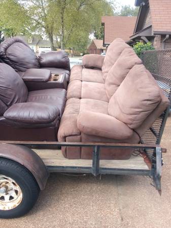 BROWN AND SUEDE LEATHER COUCH AND LOVESEAT 1