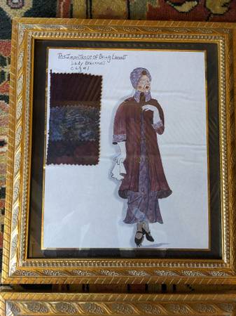 Framed Collection Artist Rendering Theatrical Costumes Set of 2 1