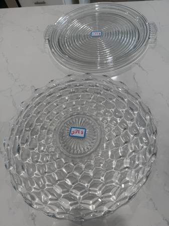 2 Very Large 15” diameter cut glass Serving Trays. Exc 1
