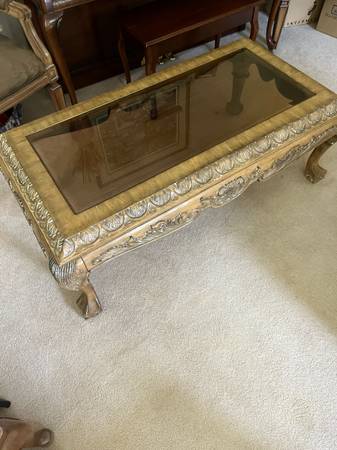 Beautiful Lexington coffee table with glass 50 inches long 27 inches wide and ap 1