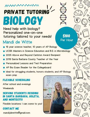 Private Biology Tutoring – Experienced AP Biology Teacher ($100/hr) 1