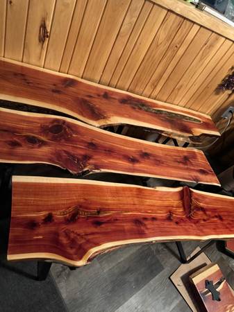 One of a kind Red Cedar Epoxy benches 1