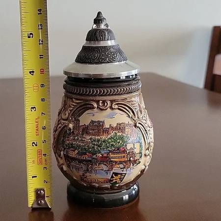Vintage German Lidded Beer Stein - Heidelberg Landscape Figures 1