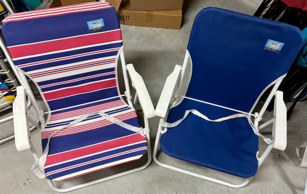 Two Folding Beach Chairs with Adjustable Arms & Carry Strap - Blue 1
