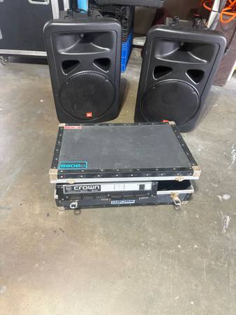 Complete PA System – JBL 15” Speakers + Crown Amp + Case (Ready to Play) 1