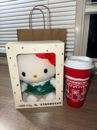 Starbucks Hello Kitty Plush, Starbucks Pin and Red Cup 1