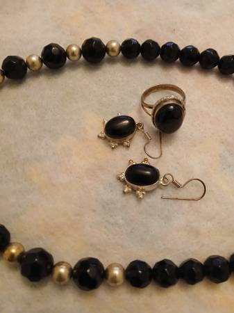 Genuine onyx set necklace earrings, ring 1