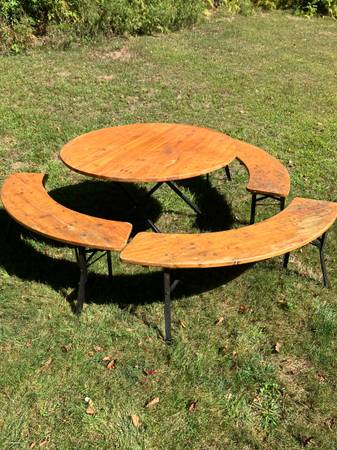 Birch outdoor table and benches 1
