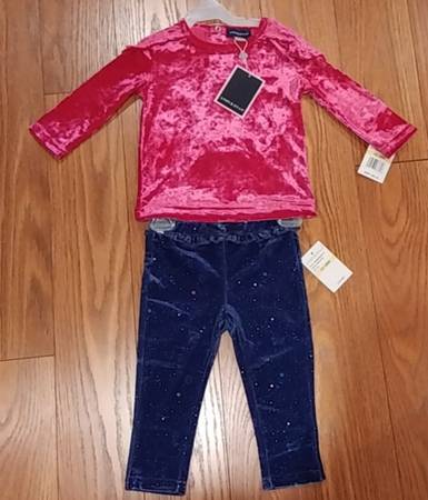 (NEW)Andy and Evan Baby Girl 2 pc Velour Top and Pant - Size 12-18 Mis 1