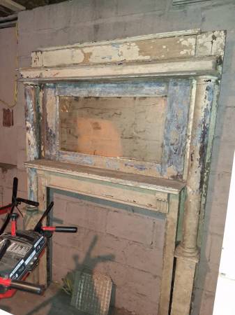 Antique fireplace mantle and beveled mirror 1
