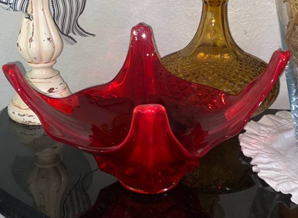 Vintage MCM Atomic Orange Glass Dish Empoli Murano Style 1