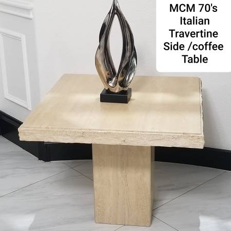 1970s Vintage Brutalist Italian Travertine Marble Side / Coffee Table 1