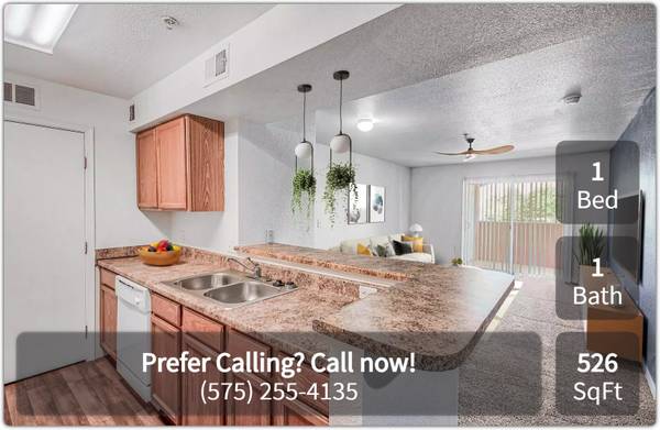 $845 / 1br - 526ft2 - 1 BR / 1 BA great for pets! Pet-Friendly Community in Las Cruces (Las Cruces)63867374393347120