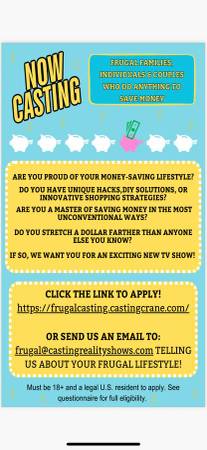 MAJOR CABLE NETWORK CASTING EXTREMELY CHEAP OR BIZARRE LIFESTYLES! 1