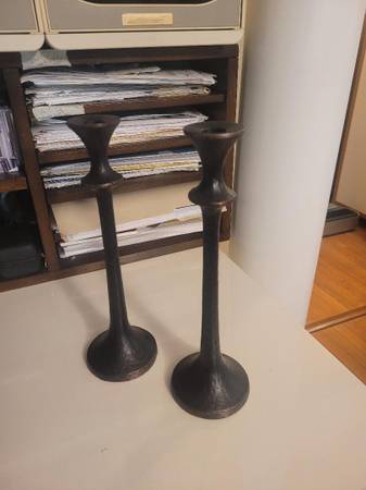 Crate and Barrel Tall Candle Holder Set (Pair) 1