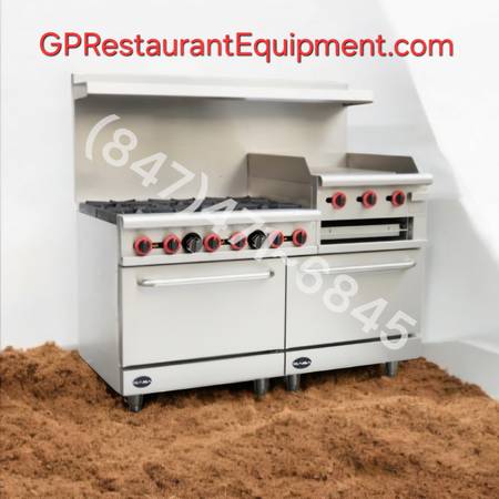 New Restaurant 6 Burner Range with Griddle Grill Broiler Double Oven C 1