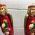 PAIR ANTIQUE CHRISTMAS CARVED PAINTED WAX / CANDLE ANGELS 2 thumbnail