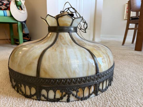 Arts  & Crafts Style Alabaster Glass Chandelier-24” diameter 1