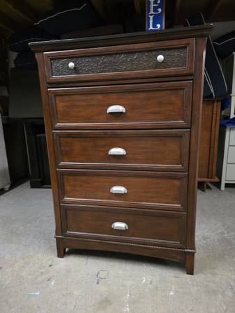Modern Dark Walnut 5 Drawer Tallboy Dresser 1