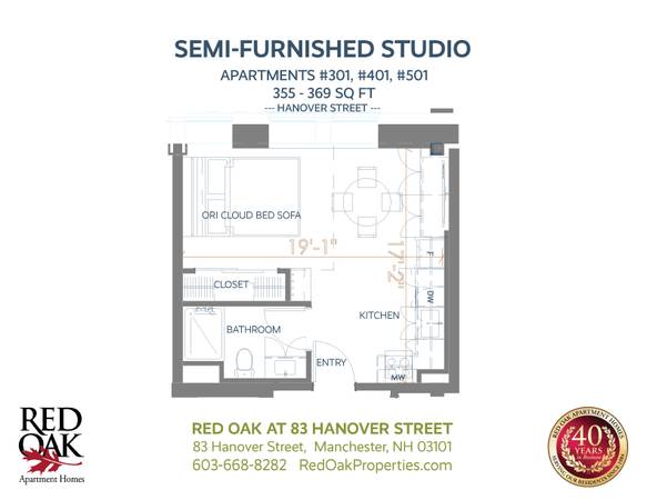 $1,699 / 369ft2 - Semi-furnished Studio in downtown Manchester! ALL Utilities Included!! (83 Hanover Street, Manchester)63931656881411123