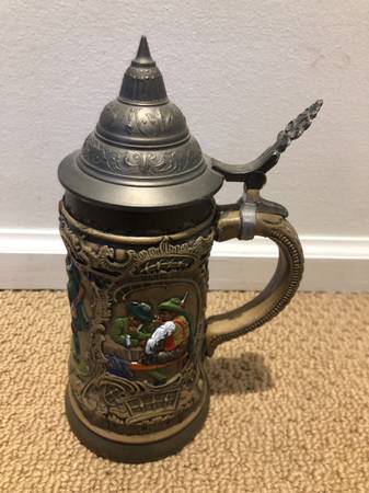 Vintage Lidded Beer Stein Alt-Grenzau 1894 Auf der Alm Western German 1